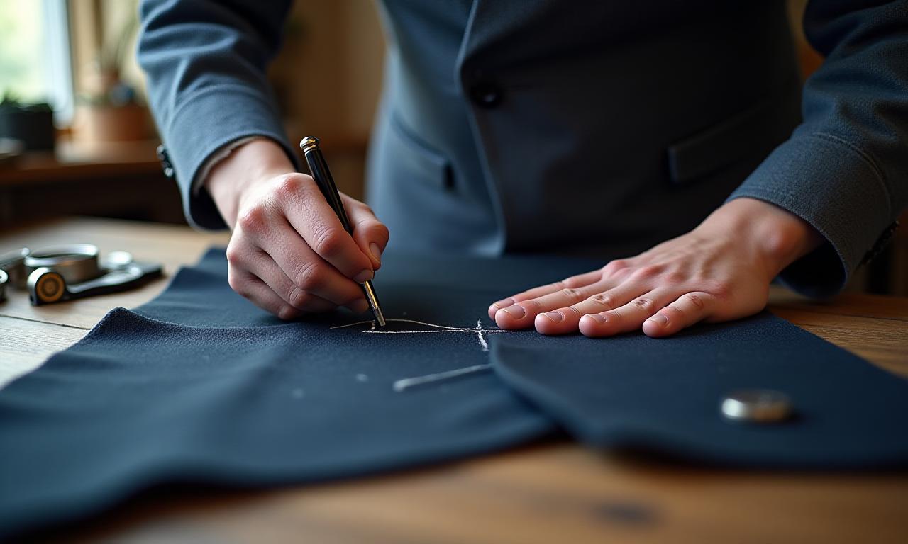 Mastro sarto al lavoro su un abito su misura